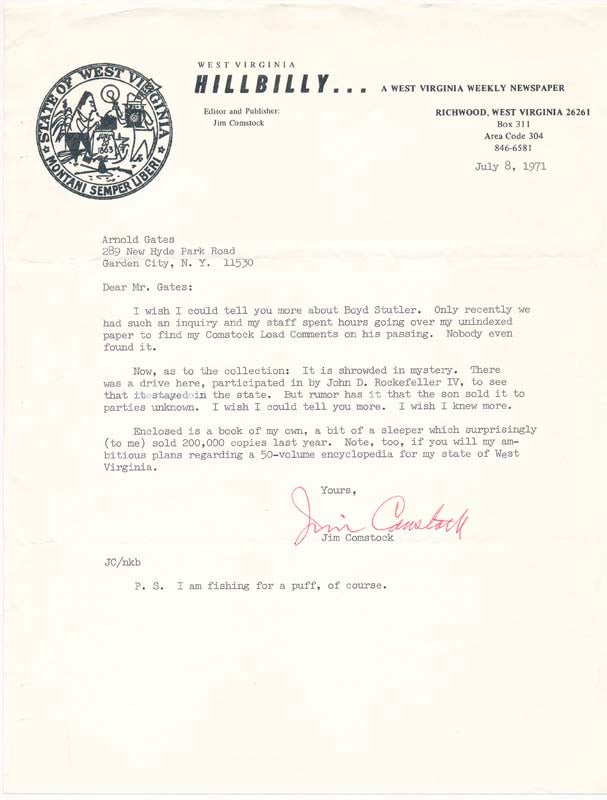 Item #28272 Typed Letter Signed. James "Jim" COMSTOCK.