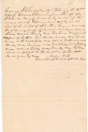 Item #28345 Document Signed. MISSOURI SLAVERY -- WRIT OF REPLEVIN -- ST. CHARLES, Reuben TUTER