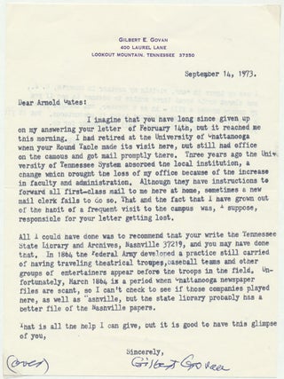 Item #28375 Typed Letter Signed. Gilbert E. GOVAN
