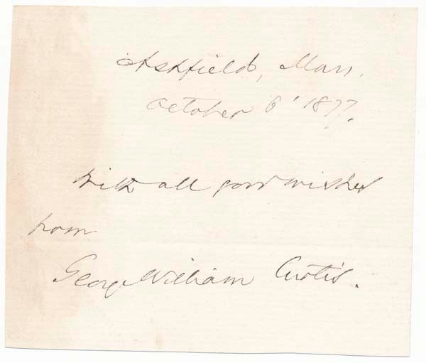 Item #28478 Signature and Inscription / Unsigned Portrait. George William CURTIS.