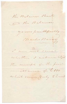 Item #28554 Autograph Letter Signed. Charles BARRY