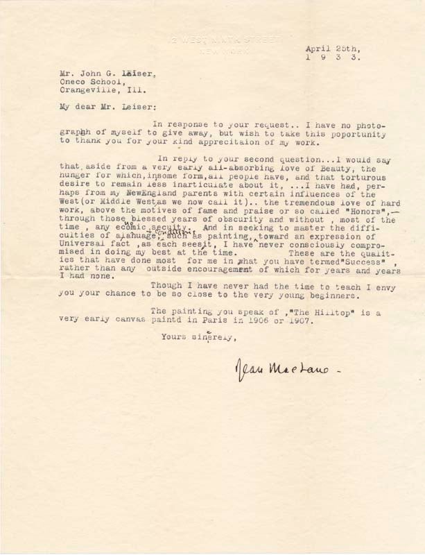 Item #28617 Typed Letter Signed. Jean MacLANE.