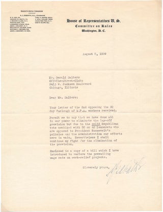 Item #28619 Typed Letter Signed. Adolph J. SABATH