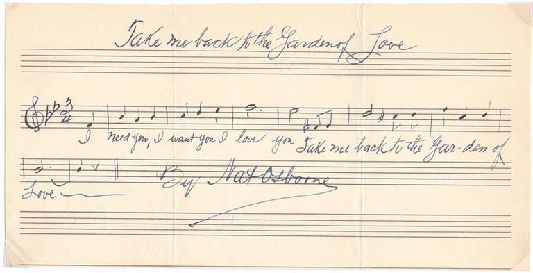Item #28662 Autograph Musical Quotation Signed. Nat OSBORNE.