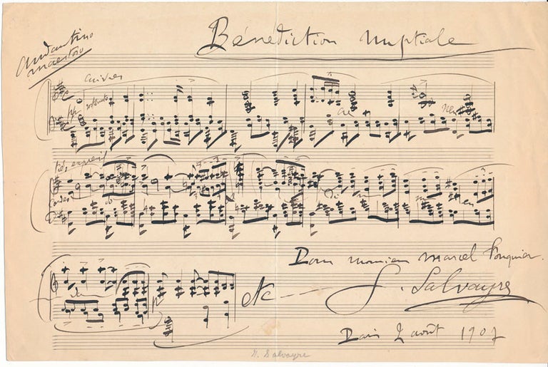 Item #28664 Autograph Musical Quotation Signed. Gaston SALVAYRE.