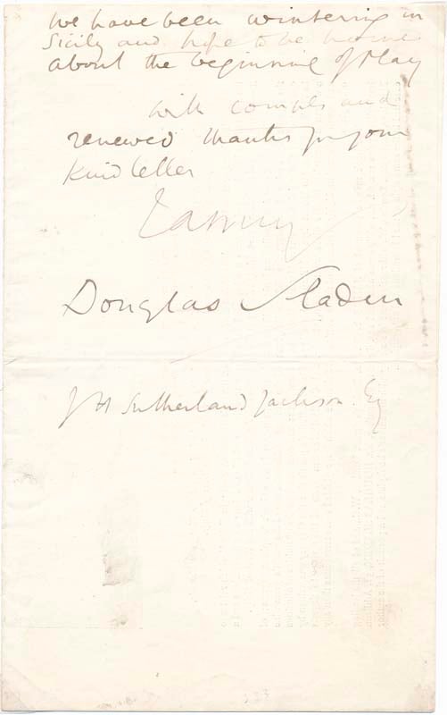 Item #28673 Autograph Letter Signed. Douglas SLADEN.