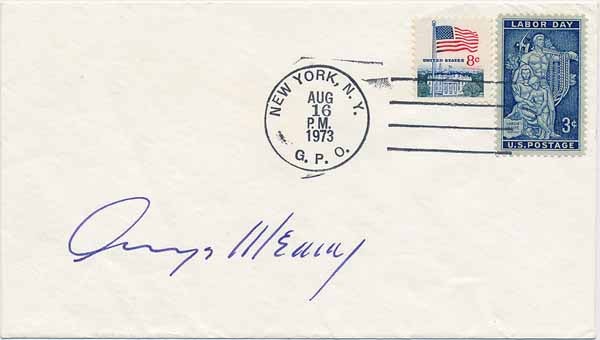 Item #28815 Signed Postal Cover / Unsigned Photograph. George MEANY.