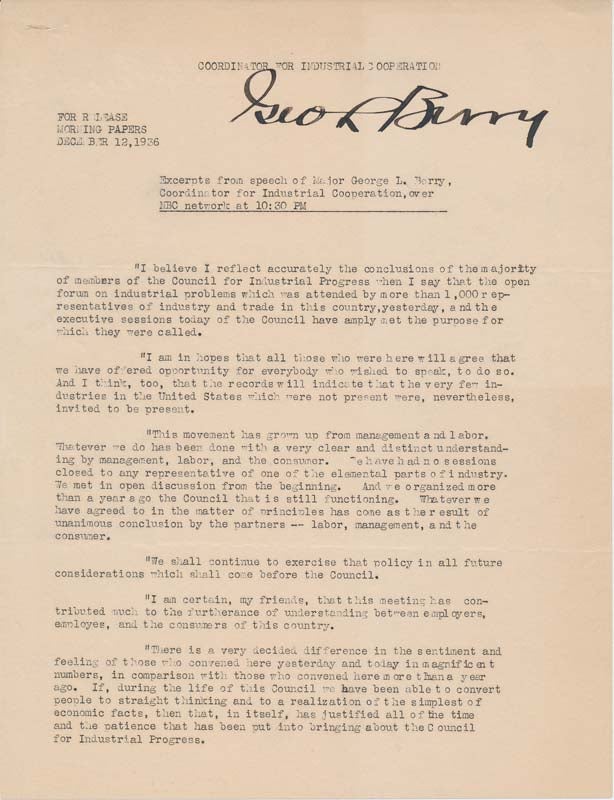Item #28824 Printed Document Signed. George L. BERRY.