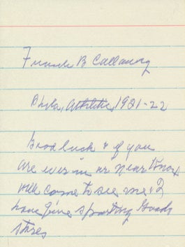 Item #29236 Autograph Note Signed. Frank B. CALLAWAY