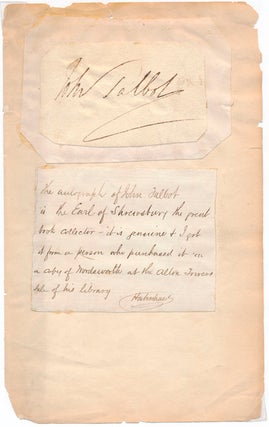 Item #29354 Signature. 16th Earl of SHREWSBURY, John Talbot