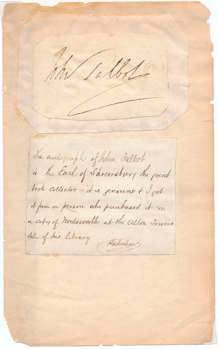 Item #29354 Signature. 16th Earl of SHREWSBURY, John Talbot.