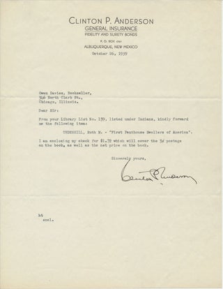 Item #31202 Typed Note Signed. Clinton P. ANDERSON