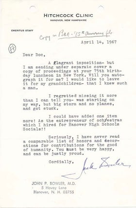 Item #31347 Typed Letter Signed. John P. BOWLER