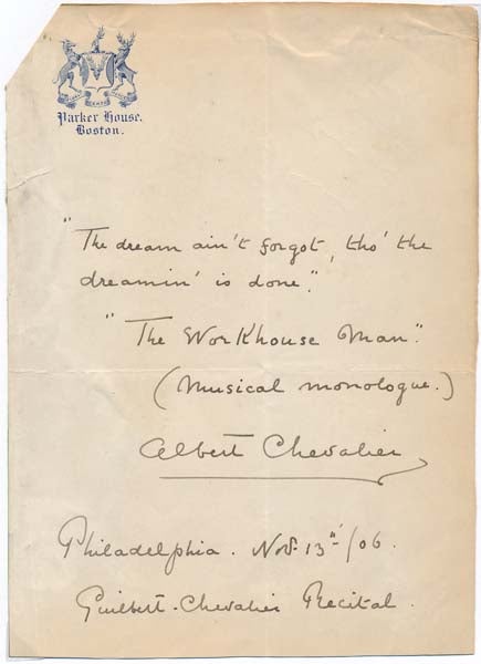 CHEVALIER, Albert (1861-1923) - Autograph Quotation Signed