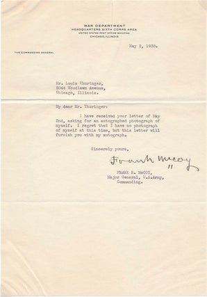 Item #31420 Typed Note Signed. Frank R. McCOY