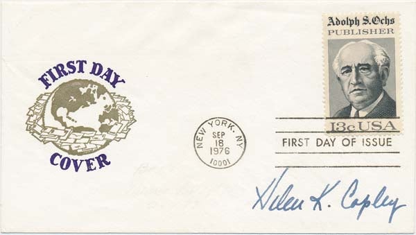 Item #31520 Signed First Day Cover. Helen K. COPLEY.