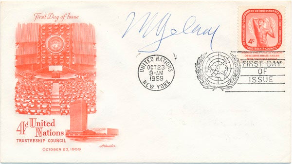 Item #31521 Signed First Day Cover. Victor Andres BELAUNDE.