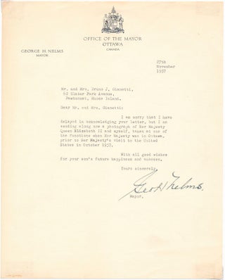 Item #31594 Typed Note Signed. George H. NELMS