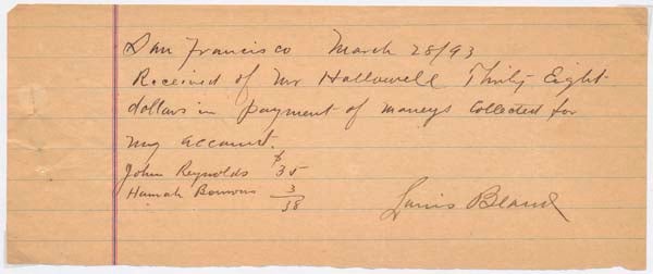 Item #31627 Autograph Document Signed. Louis BLANK, ?-1895.