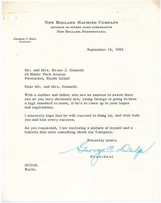 Item #31638 Typed Letter Signed. George C. DELP