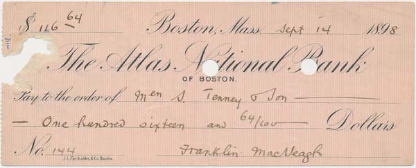 Item #31739 Partly-Printed Autograph Document Signed. Franklin MacVEAGH.