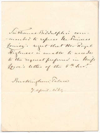 Item #31973 Autograph Note Signed (third person). Sir Thomas BIDDULPH