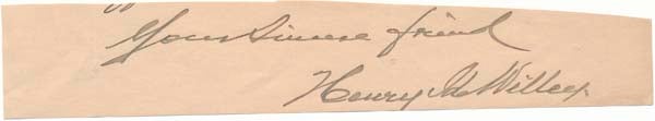 Item #32501 Signature and Salutation. Henry Ide WILLEY.