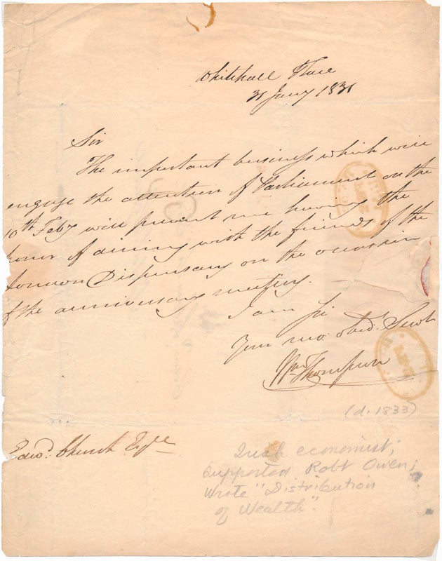 Item #34750 Autograph Letter Signed. William THOMPSON.