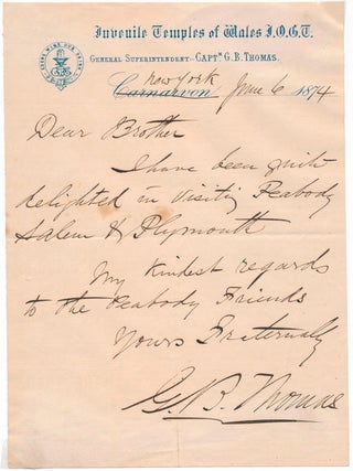 Item #35113 Autograph Note Signed. G. B THOMAS