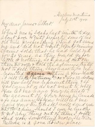 Item #35258 Autograph Letter Signed. MONTANA -- Mine Claim., Alonzo SMITH
