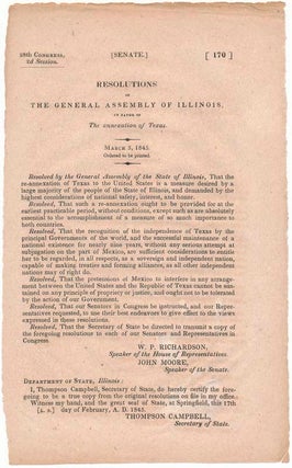 Item #35259 Resolutions of the General Assembly of Illinois, in Favor of the annexation of Texas....