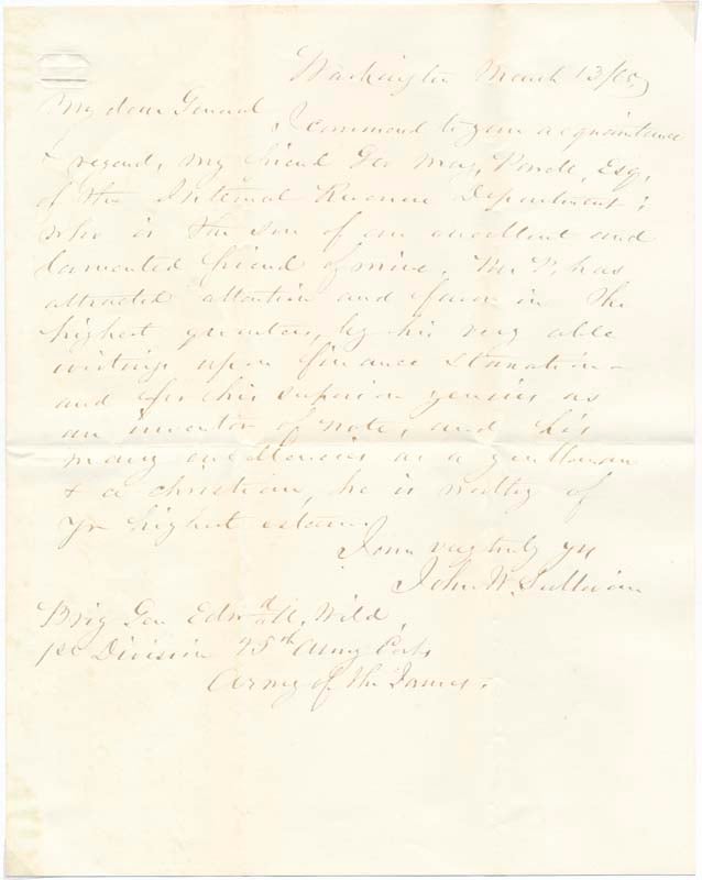 Item #36132 Autograph Letter Signed. John Whiting SULLIVAN, ca. 1801-?