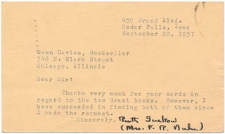 Item #36264 Typed Note Signed. Ruth SUCKOW
