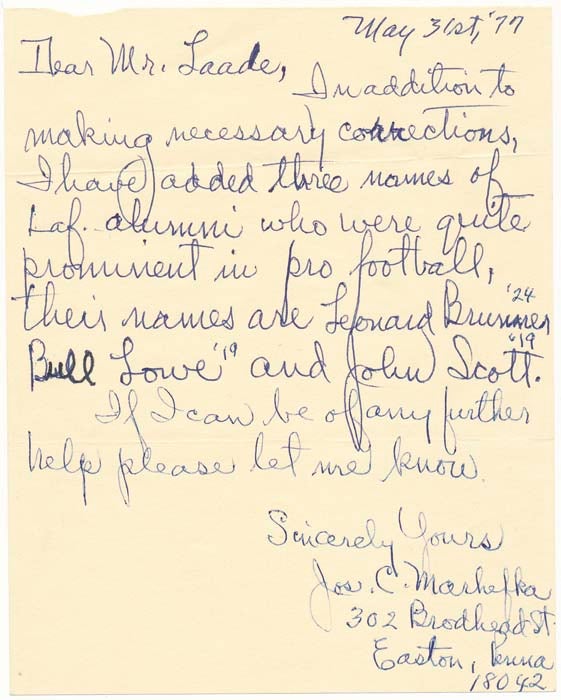 MARHEFKA, Joseph C. (1902-2003) - Autograph Note Signed / Autograph Note