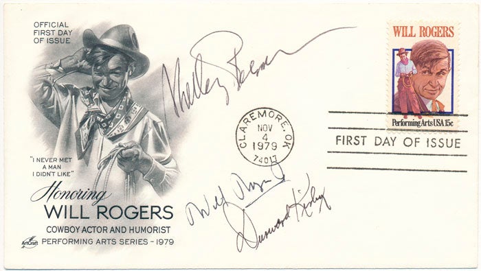 Item #36829 Signed First Day Cover. Will Jr. ROGERS, Durward KIRBY, Shelley BERMAN, b. 1925.