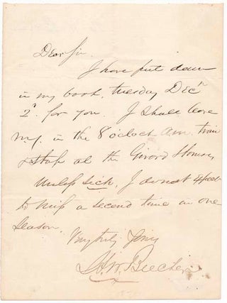 Item #37206 Autograph Note Signed / Unsigned Portrait. Henry Ward BEECHER