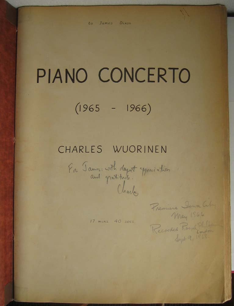 Item #37717 Piano Concerto (1965 -- 1966). Charles WUORINEN.