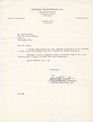 Item #37837 Typed Note Signed. Harold McCRACKEN