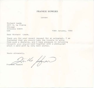 Item #39047 Typed Note Signed. Frankie HOWERD