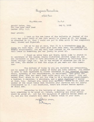 Item #39078 Typed Letter Signed. Benjamin BARONDESS