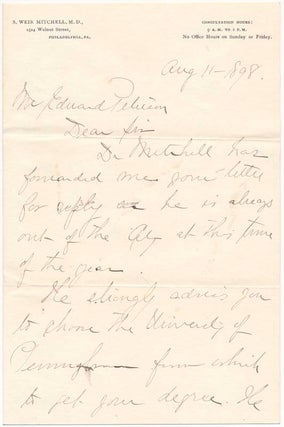 Item #39139 Autograph Letter Signed (secretarial). S. Weir MITCHELL
