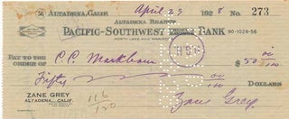 Item #39474 Partly-Printed Autograph Document Signed. Zane GREY