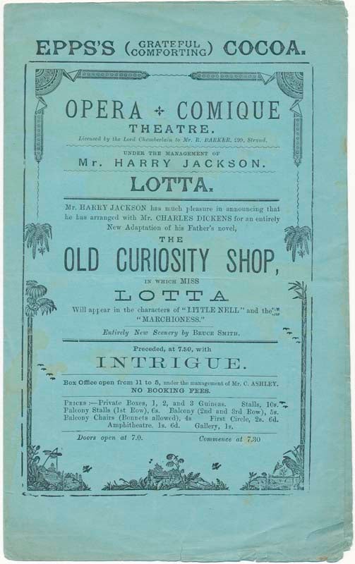 (DICKENS, Charles) - The Old Curiosity Shop, in Which Miss Lotta Will Appear in the Characters of 
