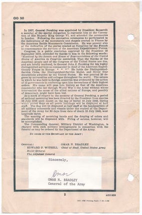 Item #40864 Signature / Printed General Order / Unsigned Photograph. Omar N. BRADLEY