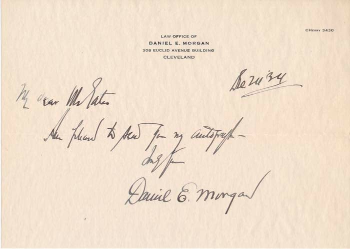 MORGAN, Daniel E. (1877-1949) - Autograph Note Signed