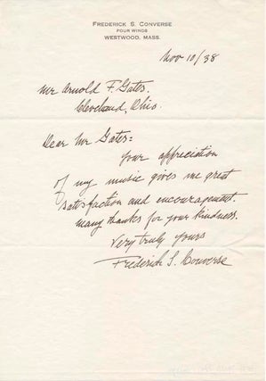 Item #41003 Autograph Note Signed. Frederick S. CONVERSE