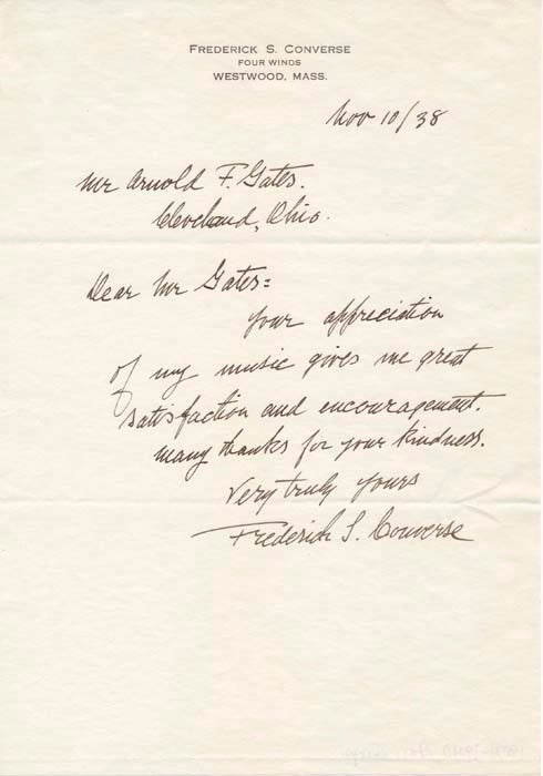 Item #41003 Autograph Note Signed. Frederick S. CONVERSE.