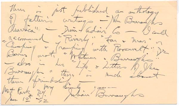BURROUGHS, Julian (1878-1954) - Autograph Note Signed