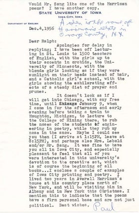 Item #41560 Typed Letter Signed. Paul ENGLE