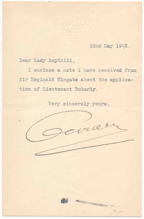 Item #41818 Typed Note Signed. Evelyn BARING, 1st Earl of Cromer.